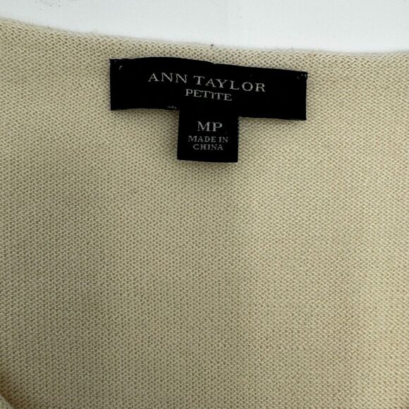 Ann Taylor Medium Petite Merino Wool Pullover Sweater Color block Cream Tan - Picture 5 of 8